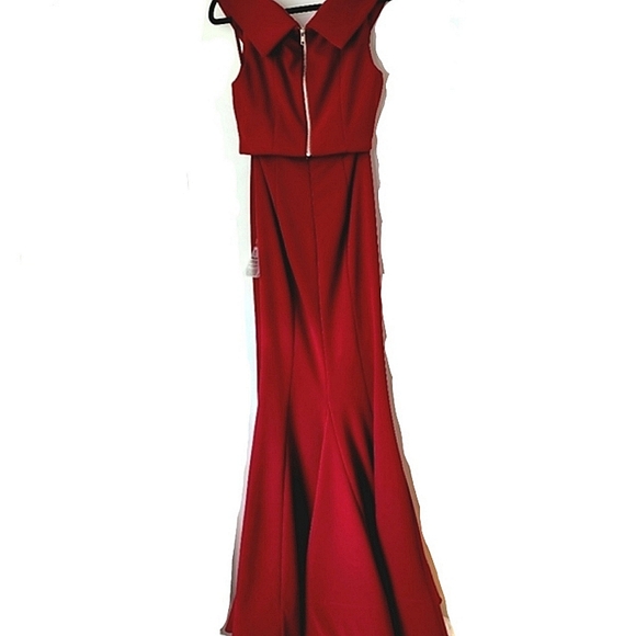 Bariano dress fornal gown burgundy maxi off shoulder gorgeous two-piece size 8 - Picture 4 of 16